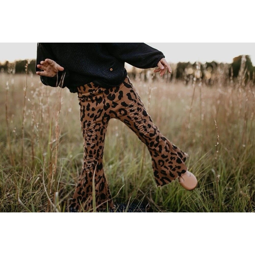 Oopsie Daisy Leopard Denim Flares  - 4T